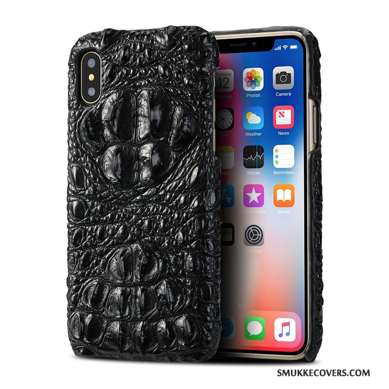 Etui iPhone X Læder Trendy Telefon, Cover iPhone X Kreativ Sort Ny