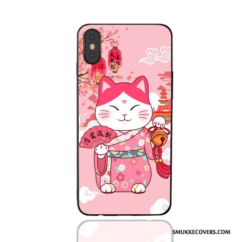 Etui iPhone X Malet Lyserød Ny, Cover iPhone X Cartoon Anti-fald Kat