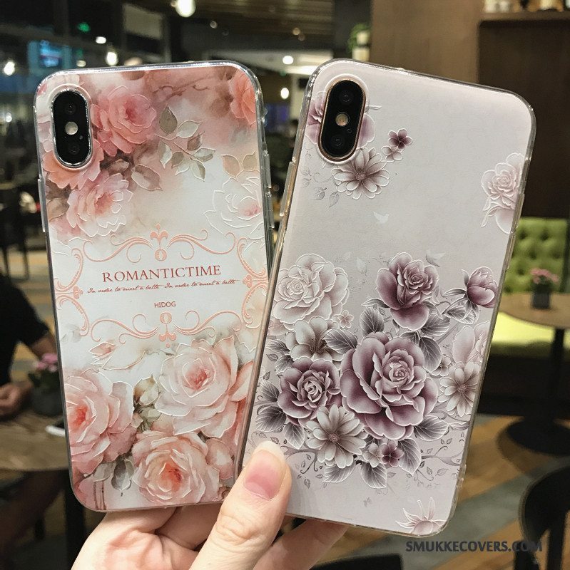 Etui iPhone X Relief Telefonlyserød, Cover iPhone X Tasker Lilla Trendy