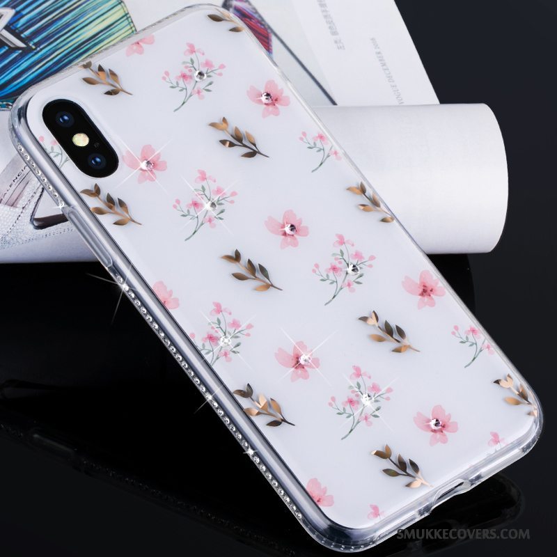 Etui iPhone X Strass Trendy Telefon, Cover iPhone X Silikone Ny Lyserød