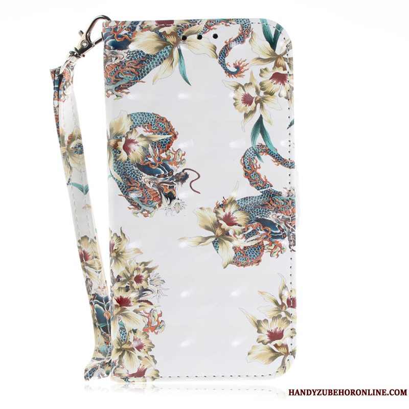 Etui iPhone Xr Læder Blomster Hvid, Cover iPhone Xr Folio Telefon