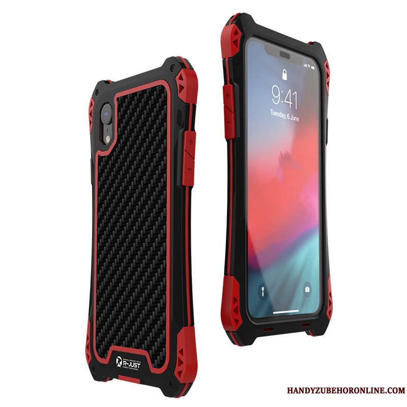 Etui iPhone Xr Metal Rød Trend, Cover iPhone Xr Silikone Anti-fald Tre Forsvar