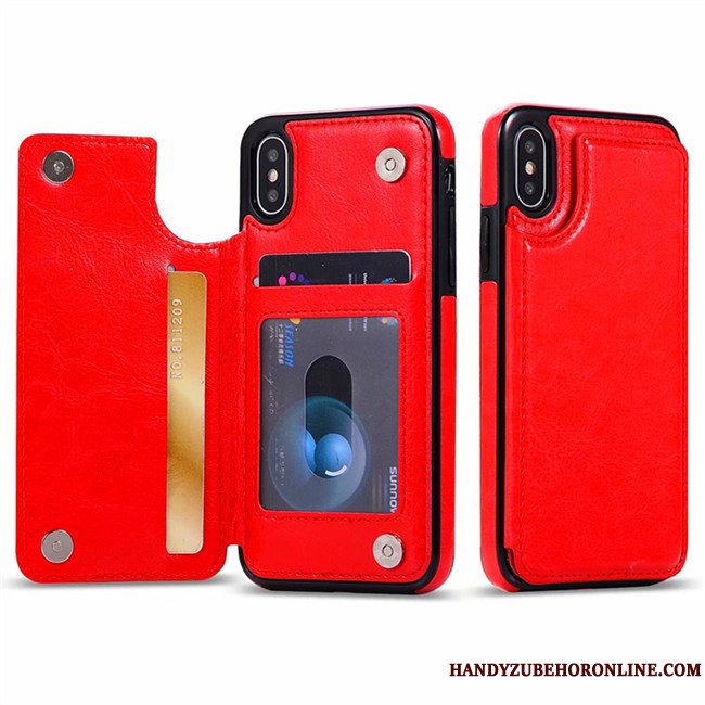 Etui iPhone Xs Max Beskyttelse Telefonkort, Cover iPhone Xs Max Læder Rød Ny