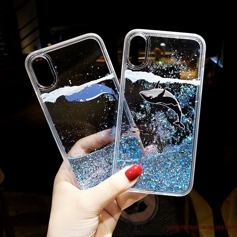 Etui iPhone Xs Max Kreativ Quicksand Telefon, Cover iPhone Xs Max Cartoon Blå Ny