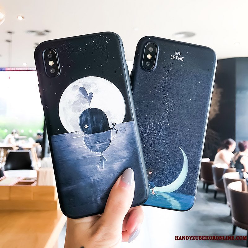 Etui iPhone Xs Relief Anti-fald Blå, Cover iPhone Xs Tasker Ny Trend