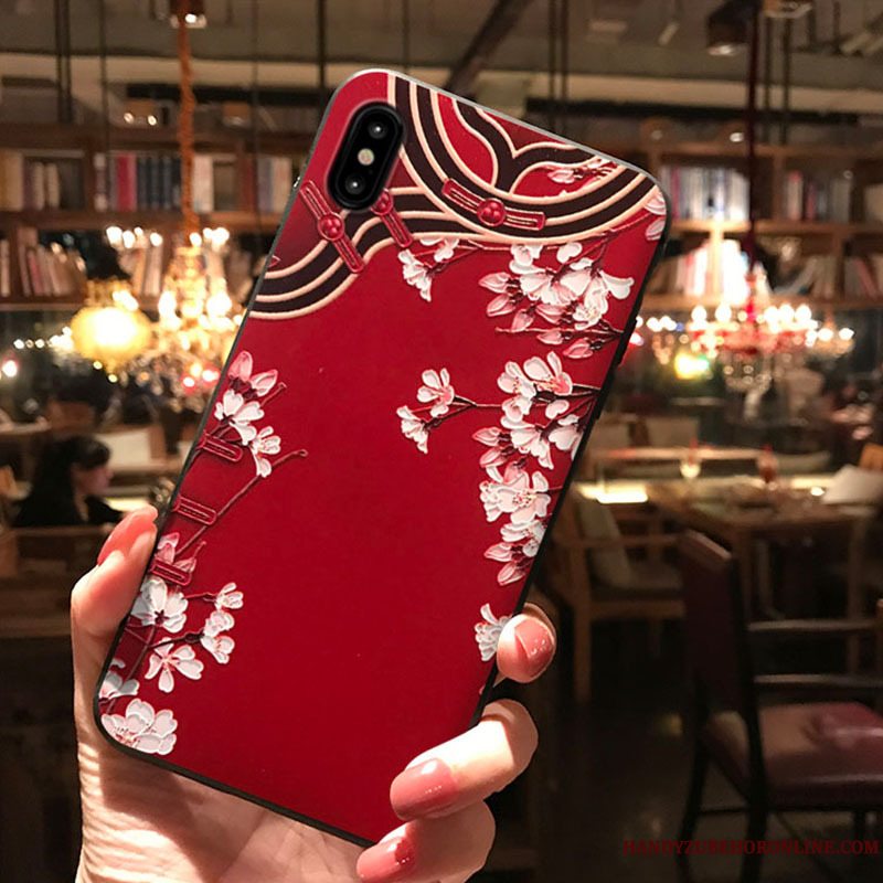 Etui iPhone Xs Relief Rød Telefon, Cover iPhone Xs Beskyttelse