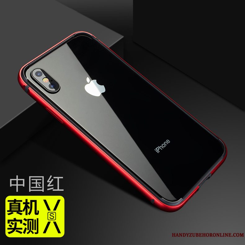 Etui iPhone Xs Silikone Rød Anti-fald, Cover iPhone Xs Metal Udstrålende Telefon