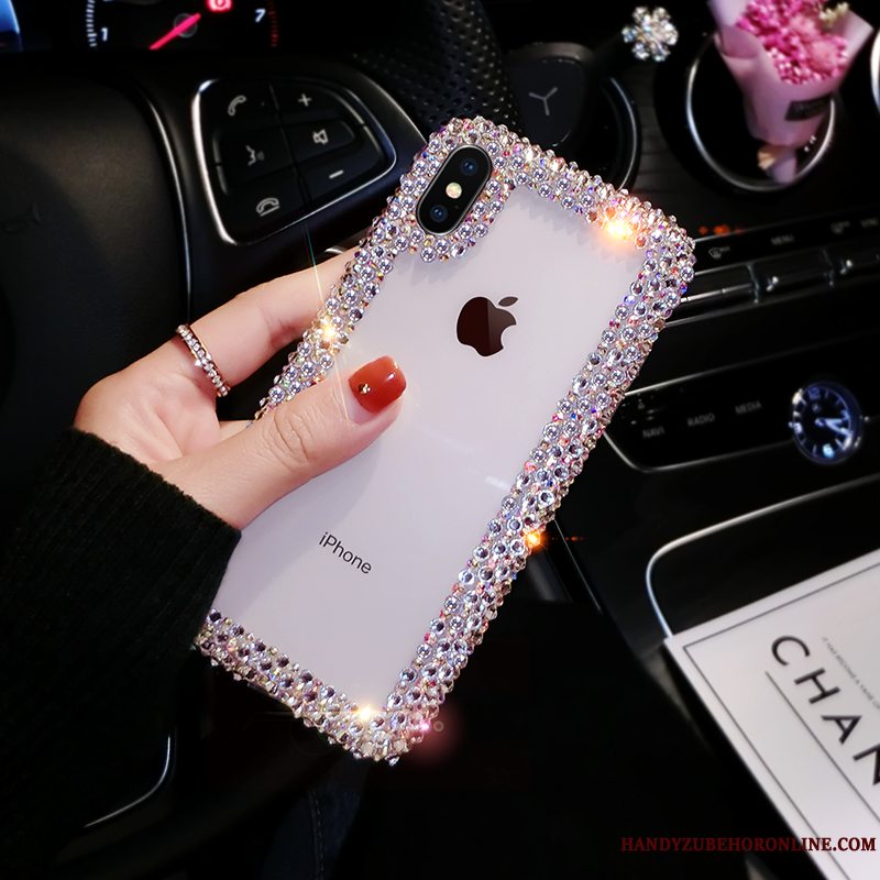 Etui Iphone Xs Strass Hvid Net Red, Cover Iphone Xs Tasker Telefon