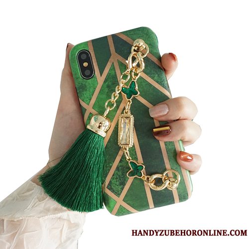 Etui iPhone Xs Tasker Kæde Tassel, Cover iPhone Xs Luksus Grøn Telefon