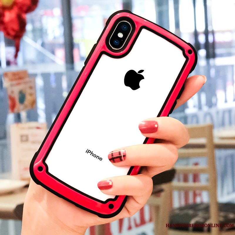 Etui iPhone Xs Tasker Rød Anti-fald, Cover iPhone Xs Beskyttelse Net Red Gennemsigtig