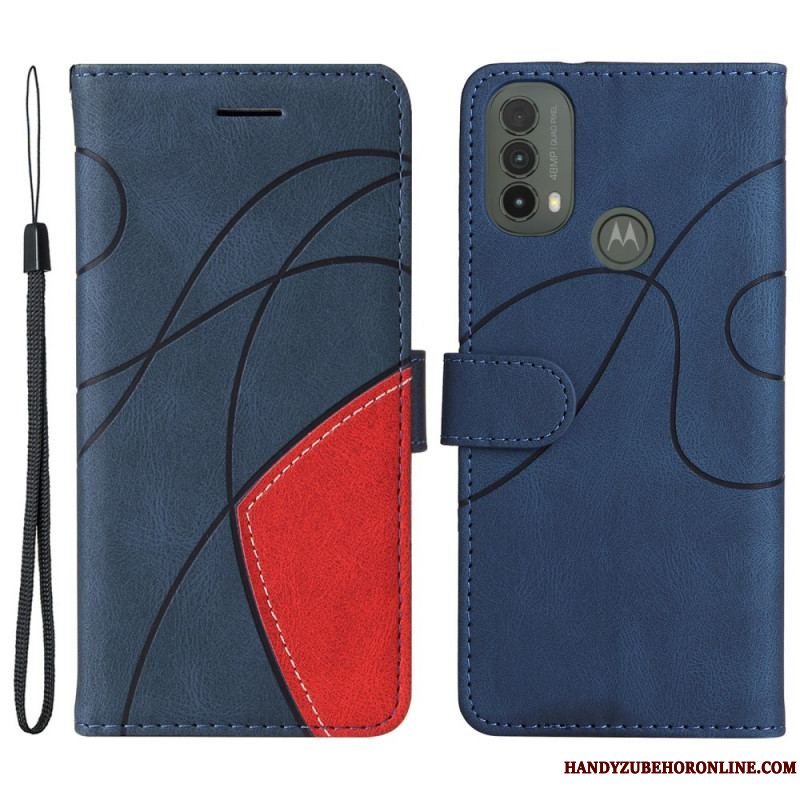 Flip Cover Moto E40 / E30 / E20 Tofarvet Signatur Imiteret Læder