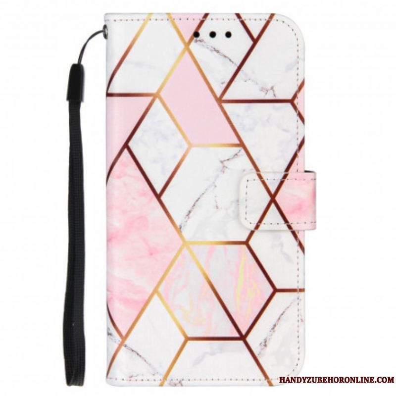 Flip Cover Moto G50 Med Snor Stribet Geometrisk Marmor