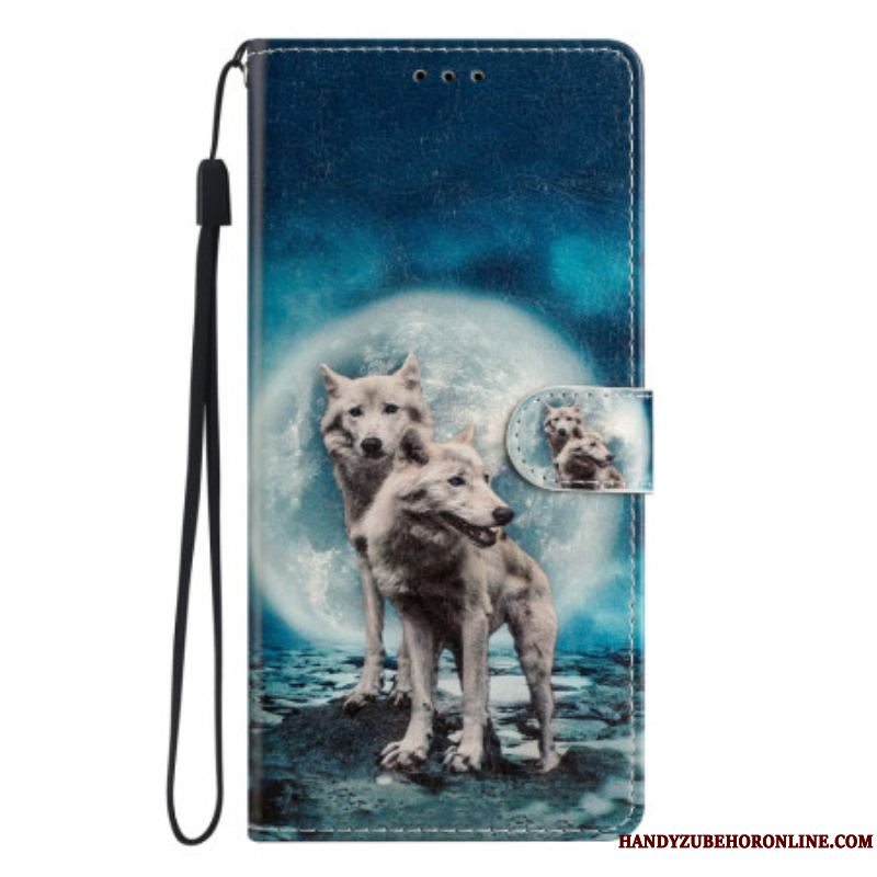 Flip Cover Moto G73 5G Med Snor Strapped Moonlit Wolves