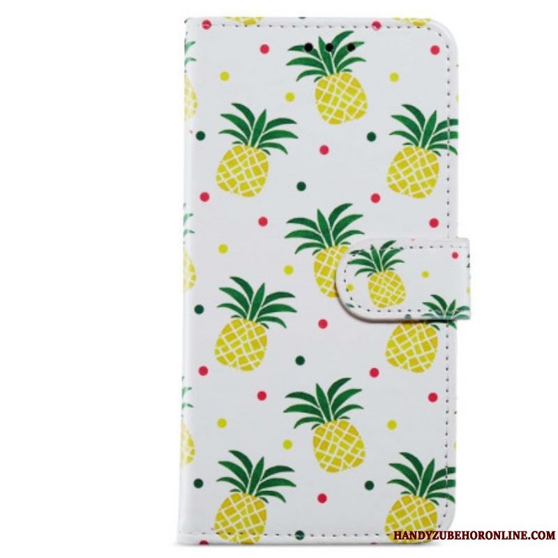 Flip Cover Moto G73 5G Med Snor Strappy Ananas