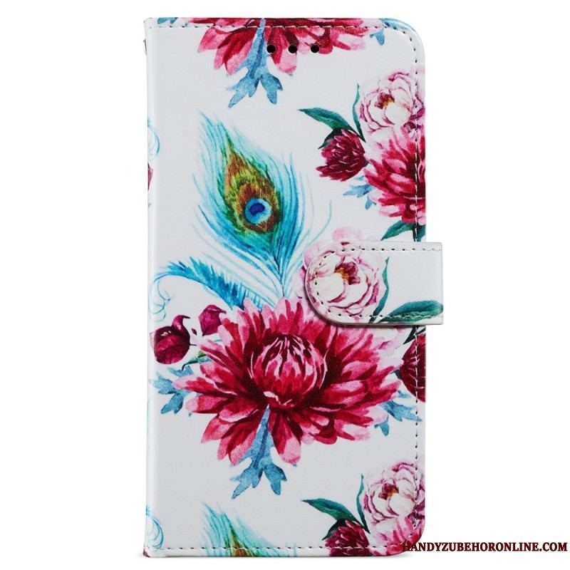 Flip Cover Moto G73 5G Med Snor Strappy Floral