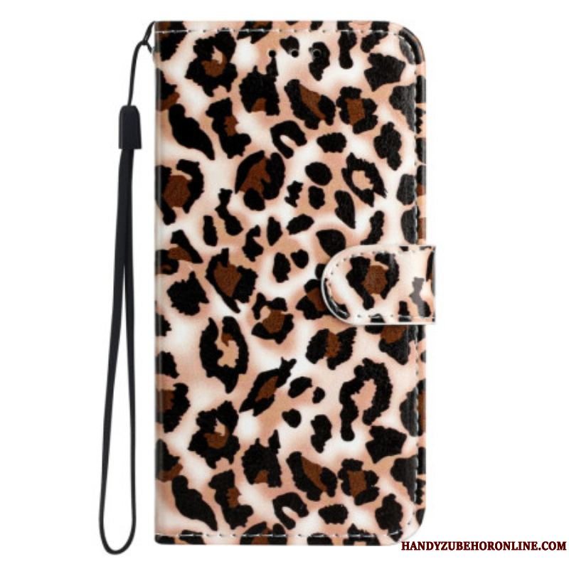 Flip Cover Moto G73 5G Med Snor Strappy Leopard Print