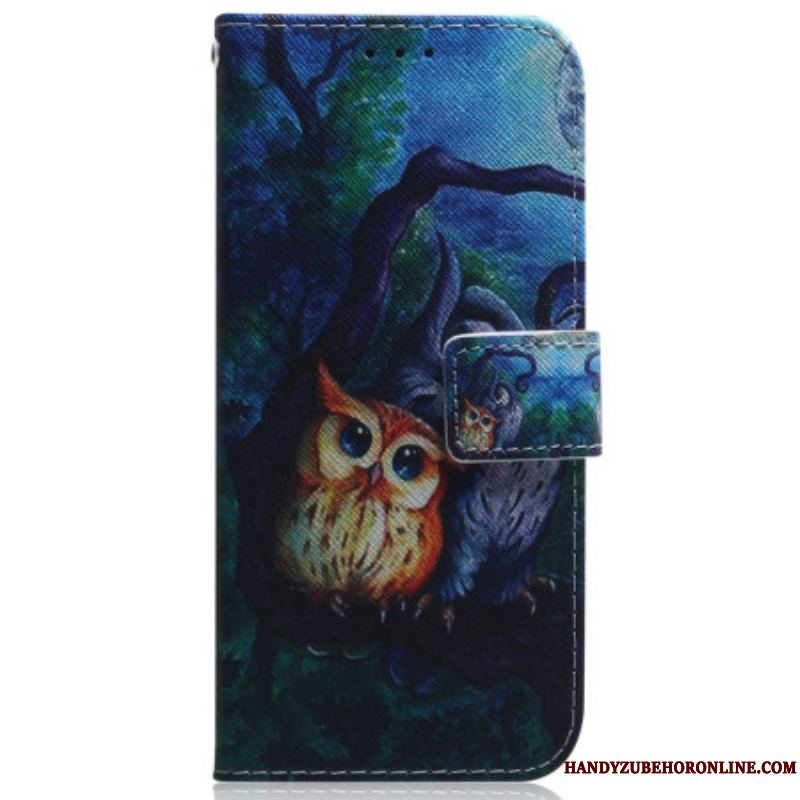 Flip Cover Moto G73 5G Med Snor Strappy Owls Maleri