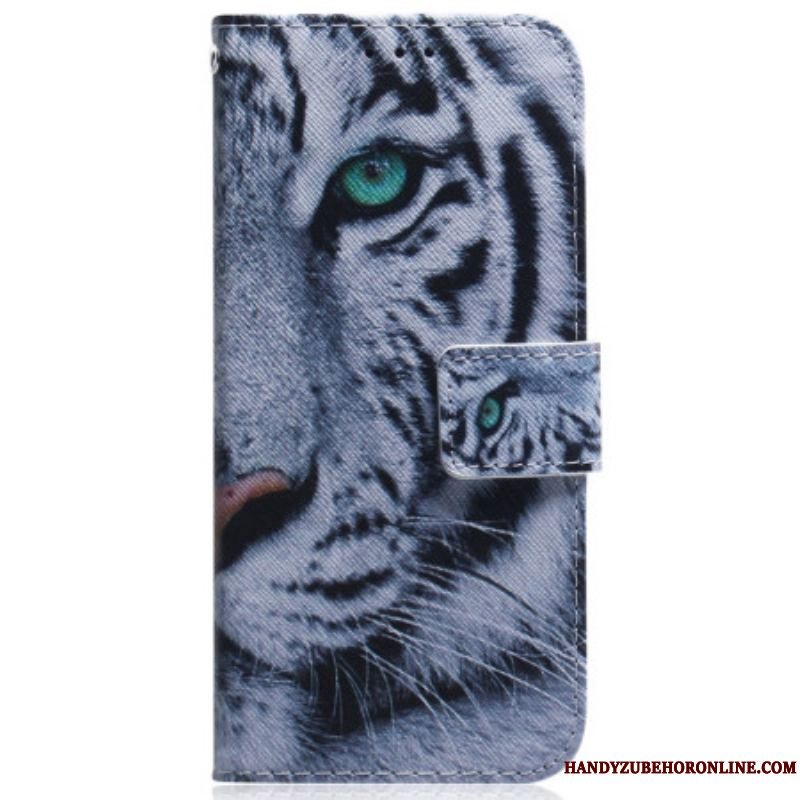 Flip Cover Moto G73 5G Med Snor Strappy White Tiger