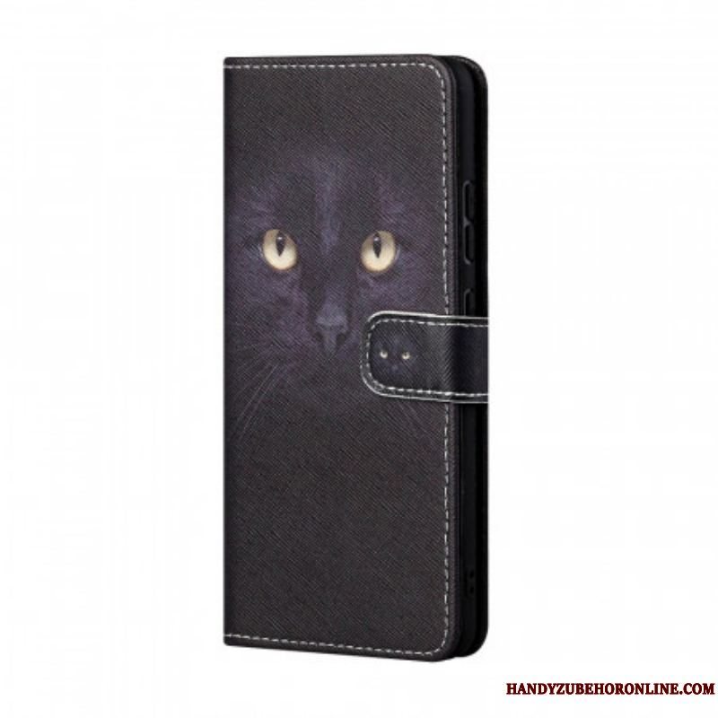 Flip Cover Samsung Galaxy A13 5G / A04s Med Snor Strappy Black Cat Eyes