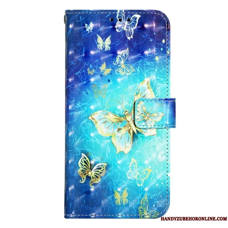 Flip Cover Samsung Galaxy A14 / A14 5G Med Snor Fantastiske String-sommerfugle