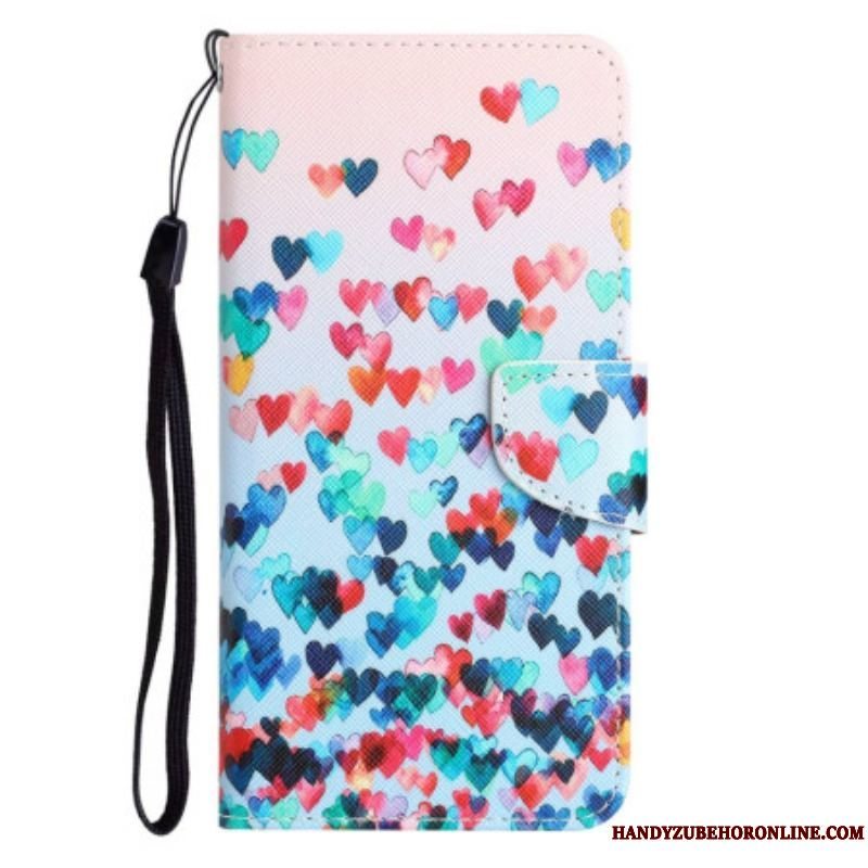 Flip Cover Samsung Galaxy A14 / A14 5G Med Snor Strappy Hearts Rain