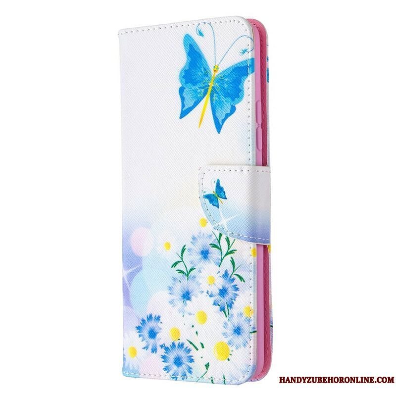 Flip Cover Samsung Galaxy A42 5G Malede Sommerfugle Og Blomster