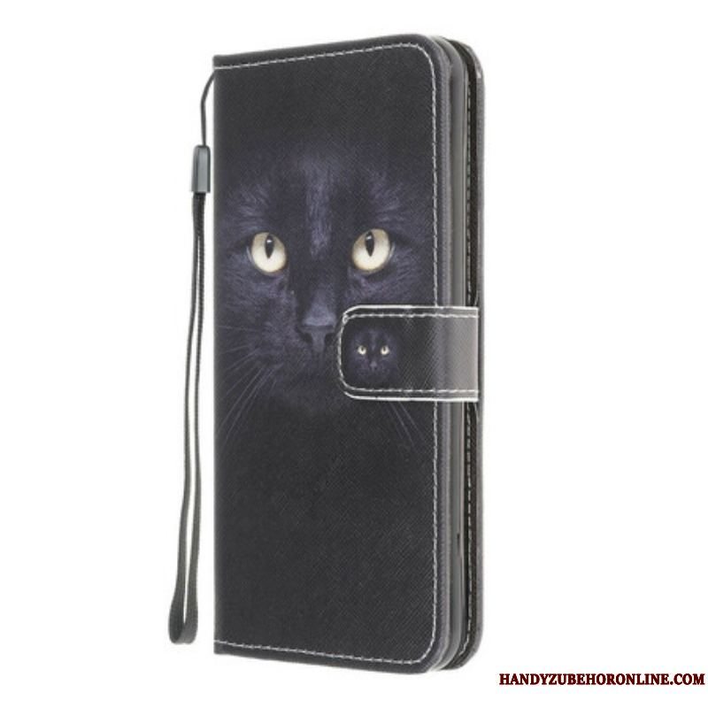 Flip Cover Samsung Galaxy A42 5G Med Snor Strappy Black Cat Eyes