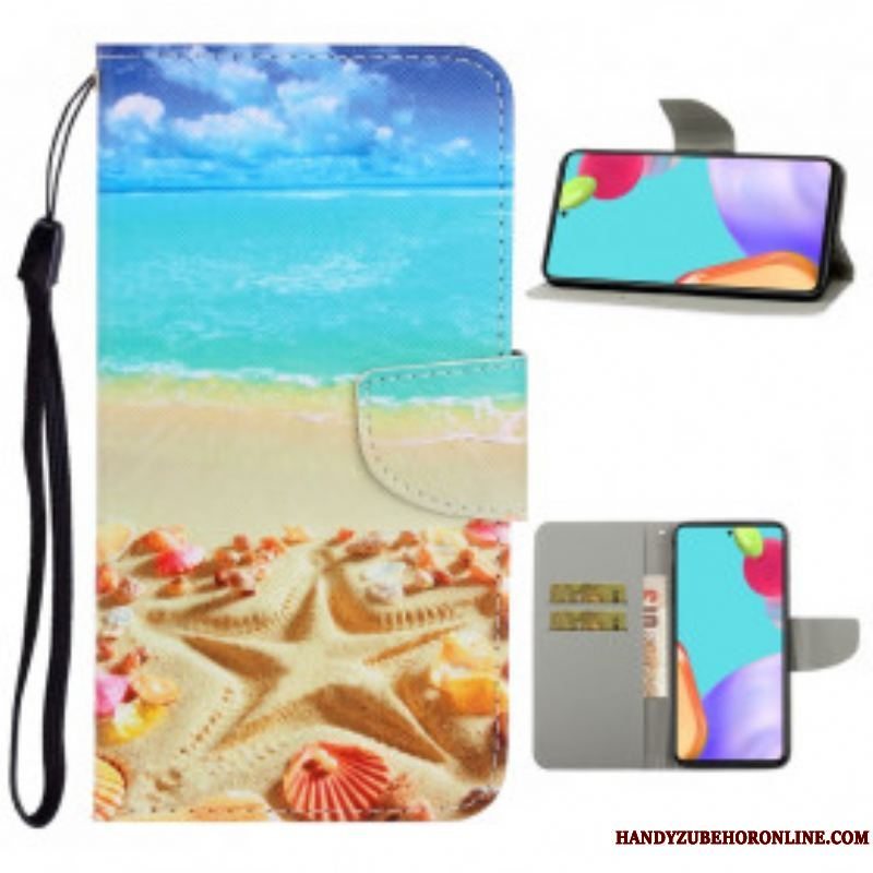 Flip Cover Samsung Galaxy A52 4G / A52 5G / A52s 5G Med Snor Lanyard Beach