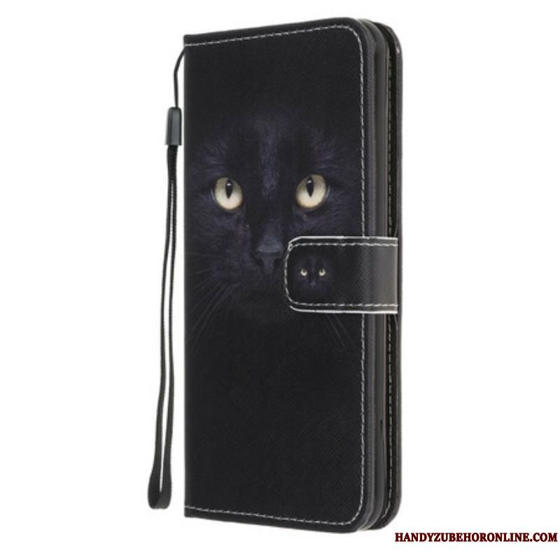 Flip Cover Samsung Galaxy A52 4G / A52 5G / A52s 5G Med Snor Strappy Black Cat Eyes