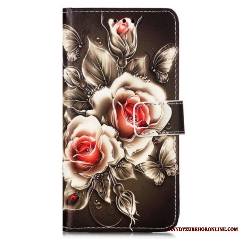 Flip Cover Samsung Galaxy A54 5G Med Snor Rem Roses