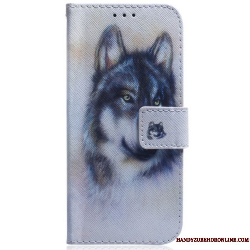 Flip Cover Samsung Galaxy A54 5G Med Snor Strappy Aquarel Wolf