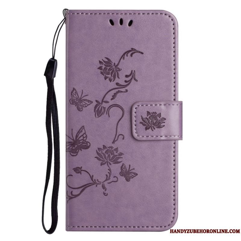 Flip Cover Samsung Galaxy M13 Med Snor Strappy Blomster