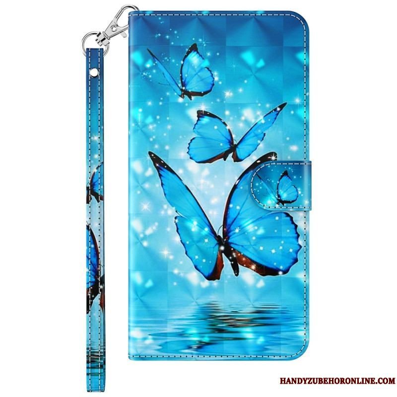 Flip Cover Samsung Galaxy M13 Med Snor Thong Sommerfugle