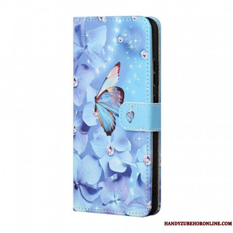 Flip Cover Samsung Galaxy M23 5G Med Snor Strappy Diamond Sommerfugle