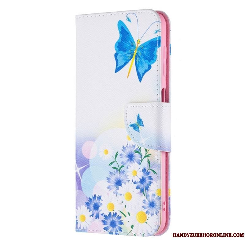 Flip Cover Samsung Galaxy M32 Malede Sommerfugle Og Blomster