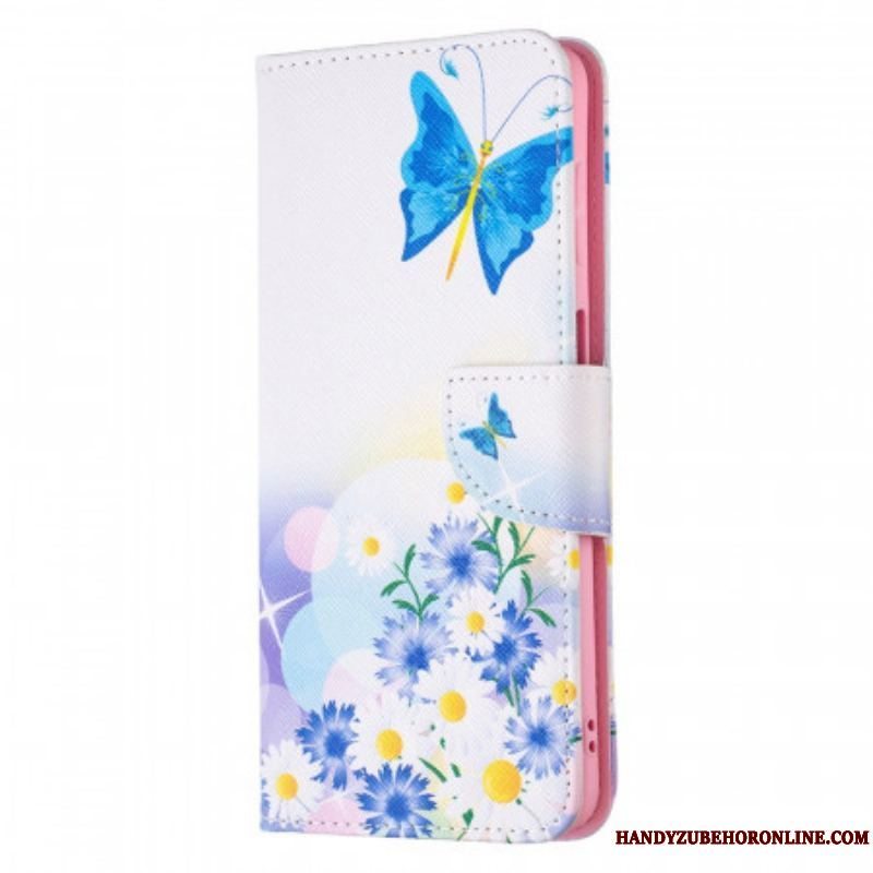 Flip Cover Samsung Galaxy M52 5G Sommerfugl Og Blomster