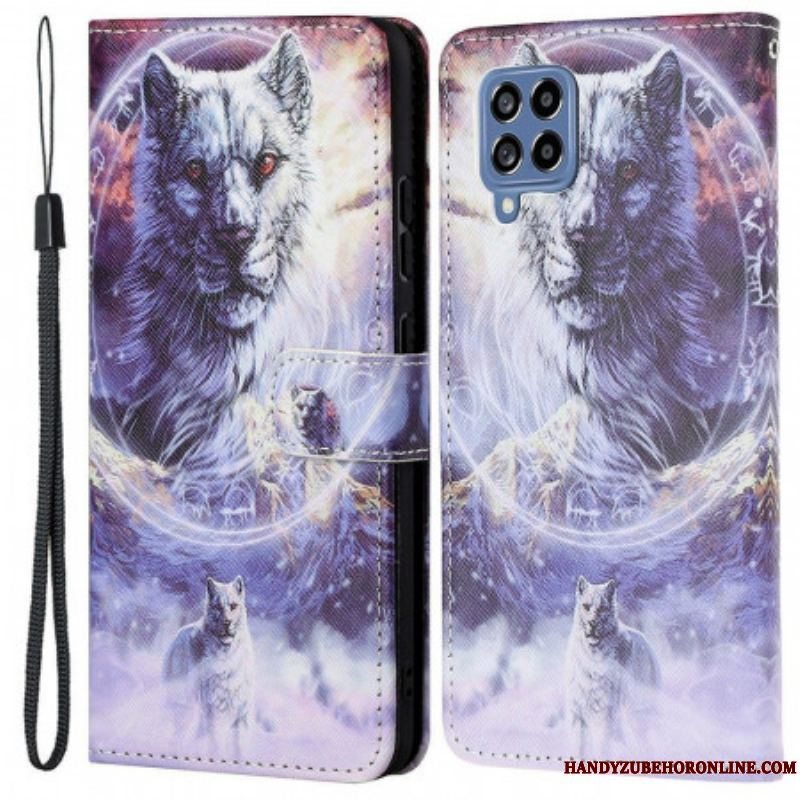 Flip Cover Samsung Galaxy M53 5G Med Snor Lanyard Wolf