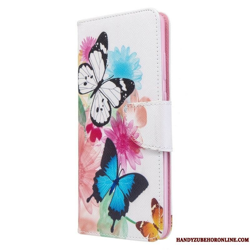 Flip Cover Samsung Galaxy S20 Plus / S20 Plus 5G Malede Sommerfugle Og Blomster