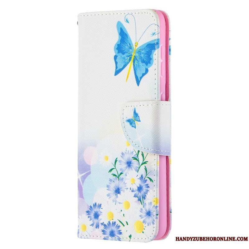 Flip Cover Samsung Galaxy S21 5G Malede Sommerfugle Og Blomster