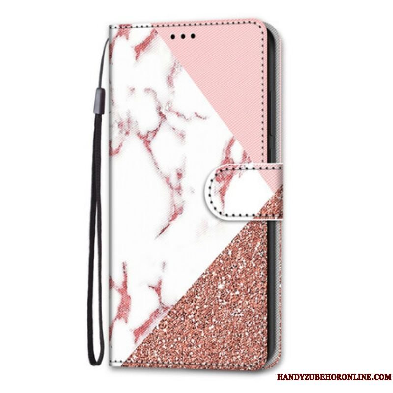 Flip Cover Samsung Galaxy S21 5G Marmor Og Glitter Trekant