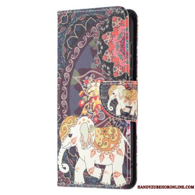 Flip Cover Samsung Galaxy S21 FE Mandala Med Etniske Elefanter