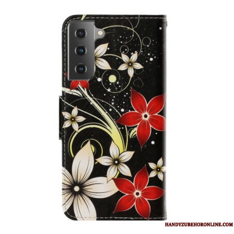 Flip Cover Samsung Galaxy S21 Plus 5G Med Snor Farverige Strappy Blomster