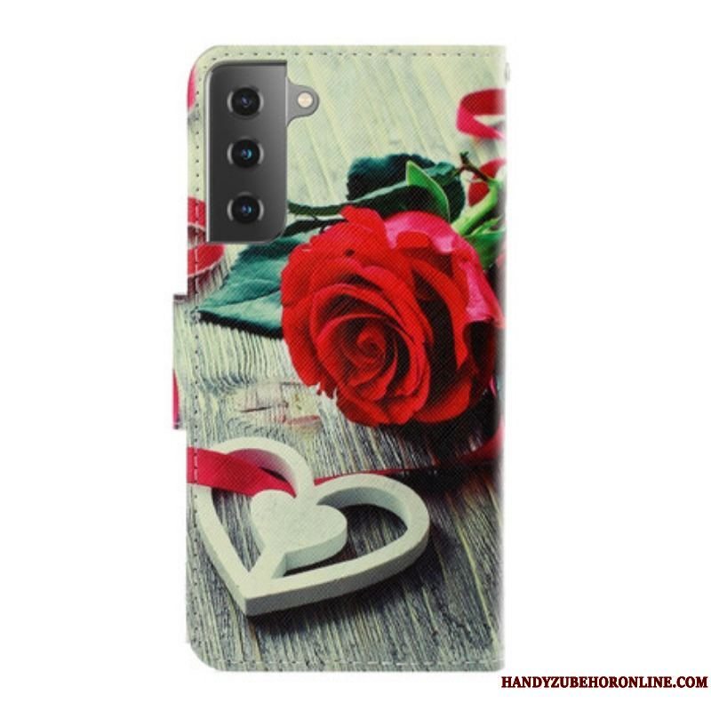 Flip Cover Samsung Galaxy S21 Plus 5G Med Snor Romantisk Rose Med Rem