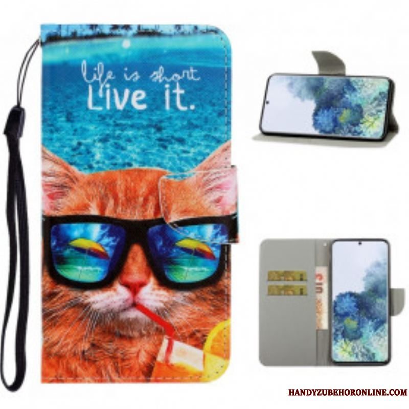 Flip Cover Samsung Galaxy S21 Ultra 5G Med Snor Cat Live It Strappy