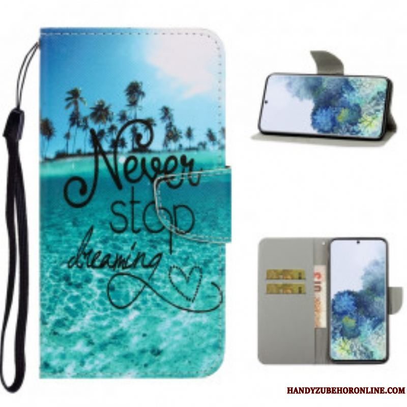 Flip Cover Samsung Galaxy S21 Ultra 5G Med Snor Stop Aldrig Med At Drømme Navy Strappy