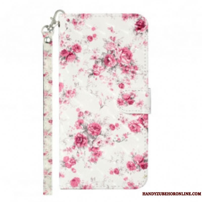 Flip Cover Samsung Galaxy S21 Ultra 5G Med Snor Strap Light Spot Flowers