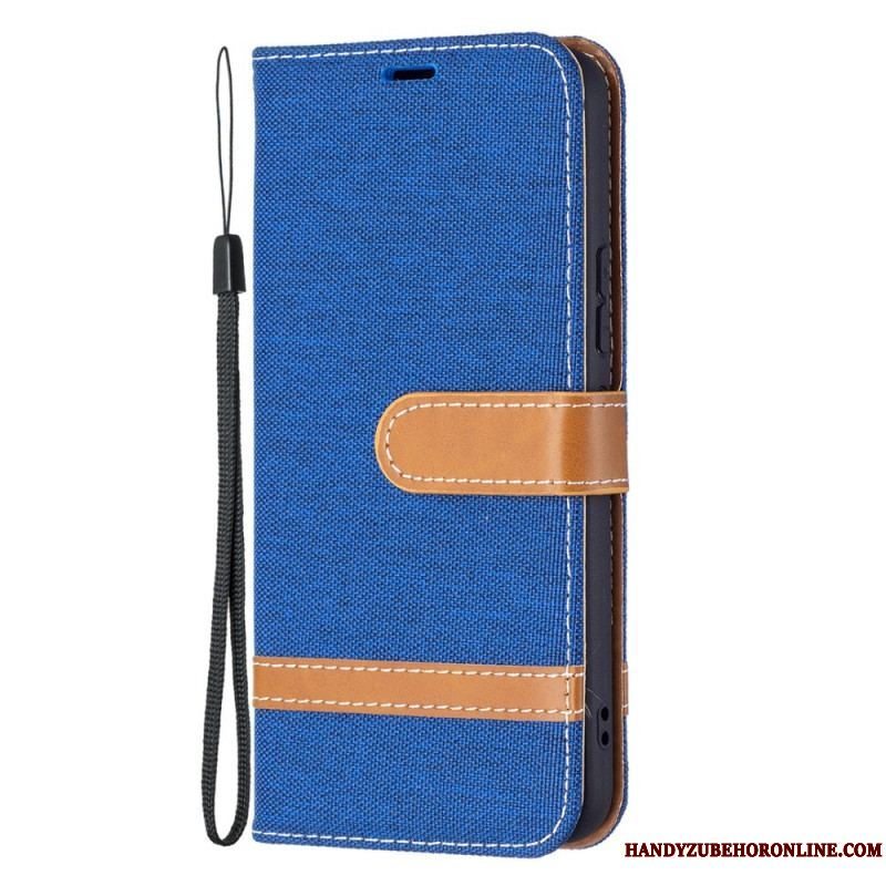 Flip Cover Samsung Galaxy S22 5G Med Snor Stof- Og Lædereffektrem