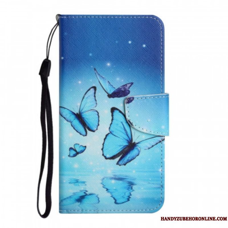 Flip Cover Samsung Galaxy S22 Ultra 5G Blå Sommerfugle