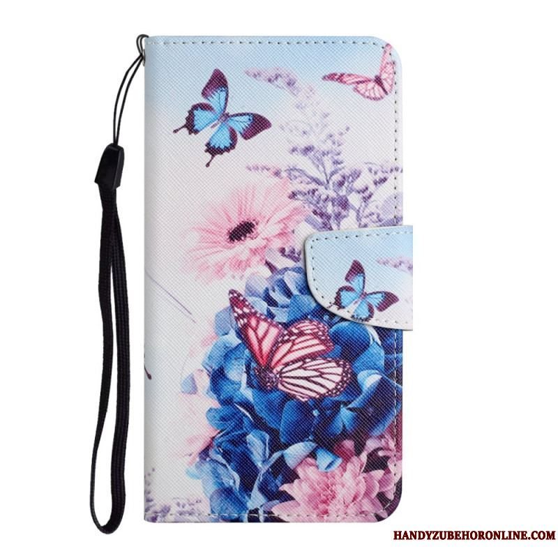 Flip Cover Samsung Galaxy S22 Ultra 5G Buket Af Blomster Og Sommerfugle