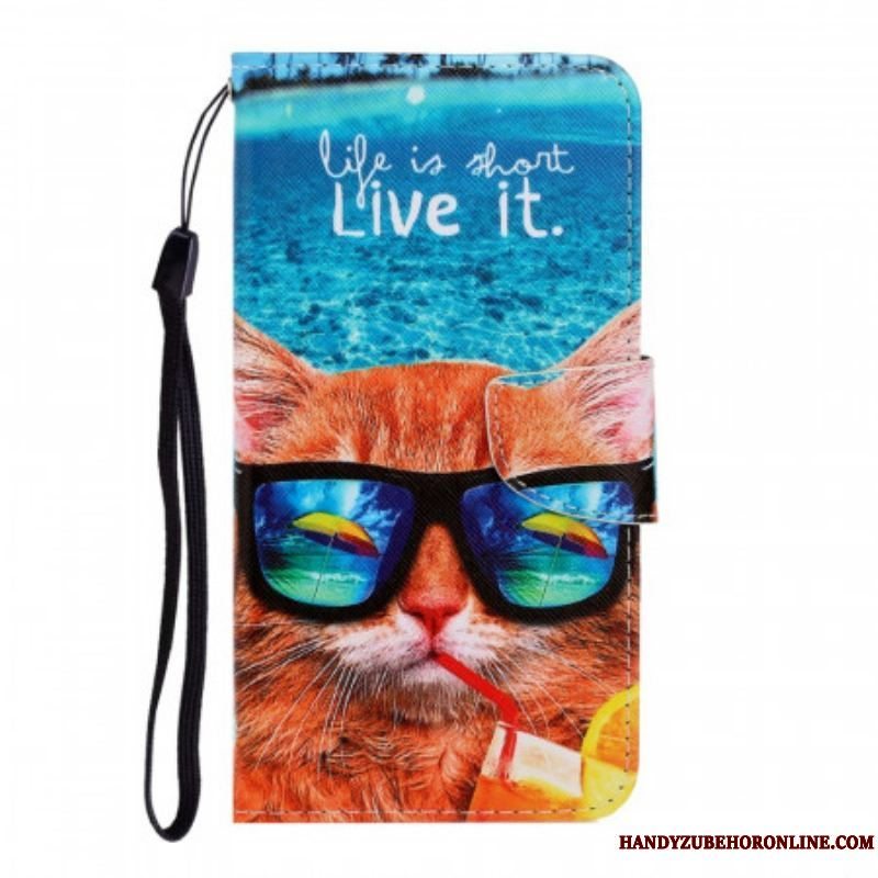 Flip Cover Samsung Galaxy S22 Ultra 5G Med Snor Cat Live It Strappy